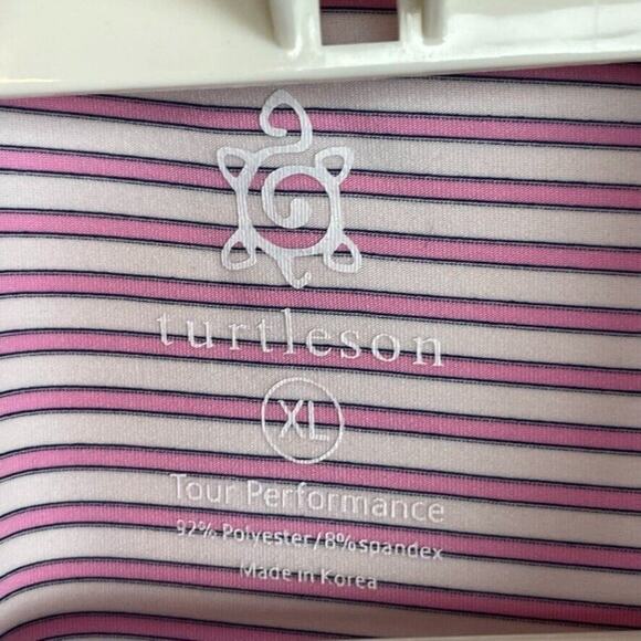 Turtleson Tour Performance Men's 2XL Pink White Striped Golf Polo Shirt - Picture 3 of 6